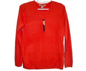 Ava Paige Sweater Womens Large Bright Orange Crew Neck Lightweight Knit NWT